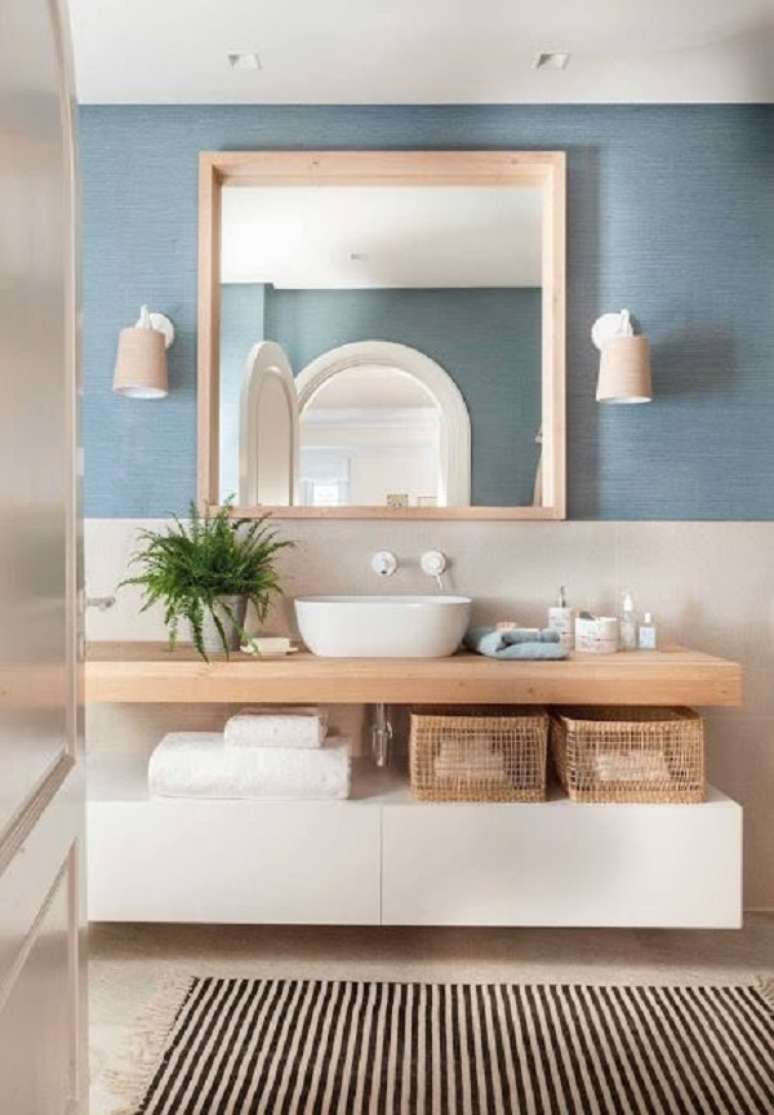 20. Cesto de palha para banheiro organizado &ndash; Foto Casa Tres Chic