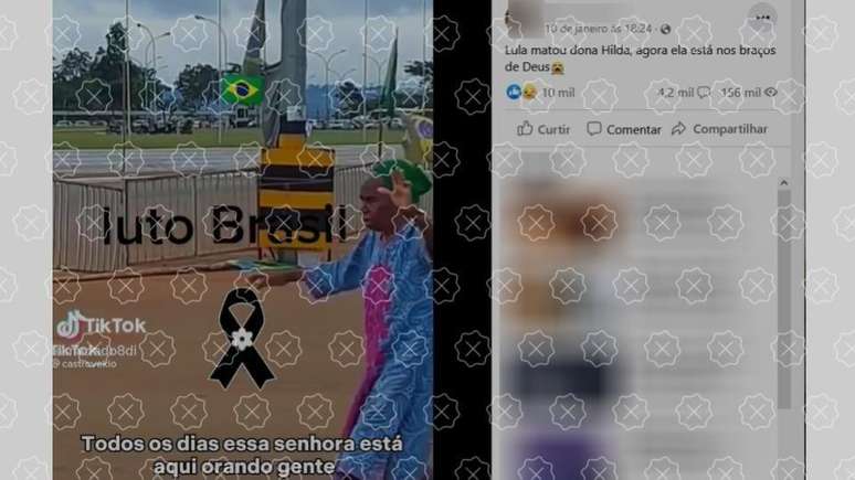 Posts difundem que Lula matou dona Hilda, a senhora que orava em frente ao QG do Exército, o que é falso.