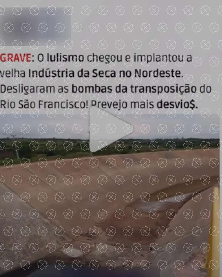 Posts difundem que as bombas de transposição do rio São Francisco foram desligadas após Lula assumir o poder, o que é falso.