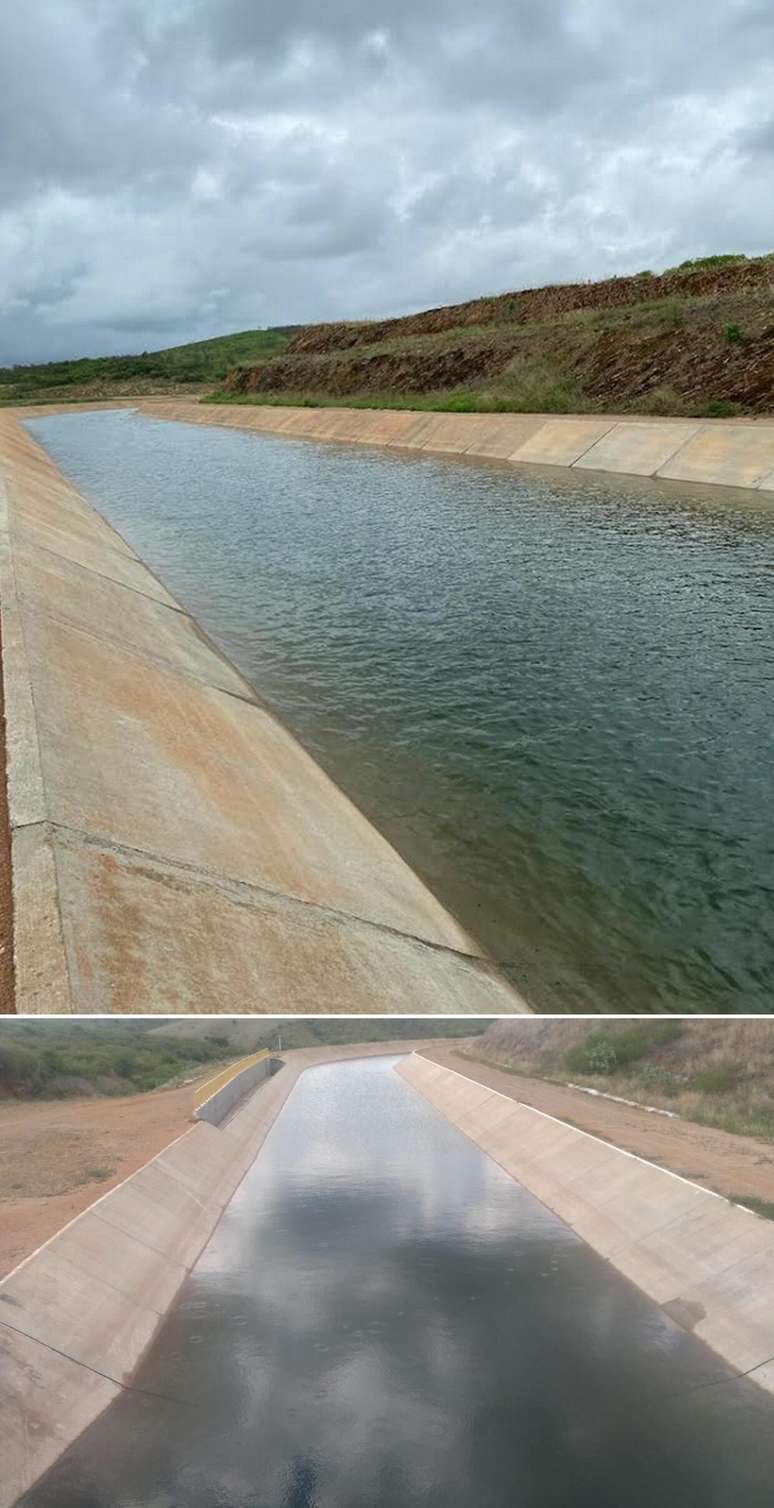 Fotos enviadas pela SRH mostram trecho do canal com água a cerca de 100 metros do local onde o vídeo difundido nas redes foi gravado.