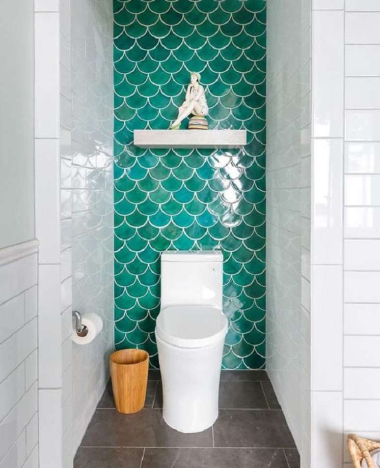 28. Lavabo de revestimento escama de peixe turquesa &ndash; Foto My Blog Decor