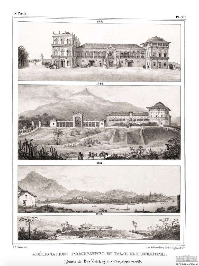 Ilustra&ccedil;&atilde;o mostra evolu&ccedil;&atilde;o do Pa&ccedil;o de S&atilde;o Crist&oacute;v&atilde;o ao longo do s&eacute;culo 19