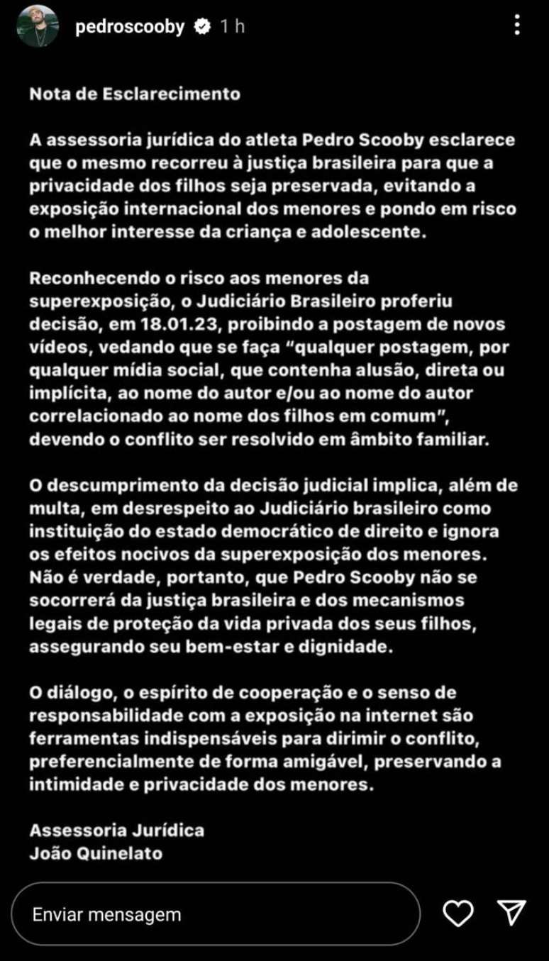 Defesa de Pedro Scooby se manifesta sobre declarações de Luana Piovani