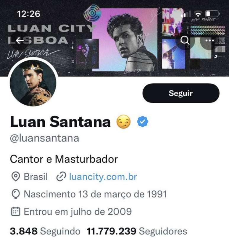 A conta de Luan Santana no Twitter