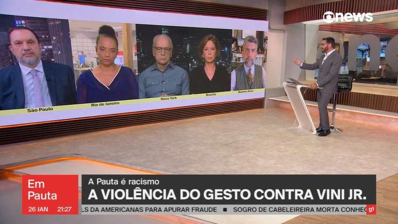 Colegas brancos se solidarizaram com Flávia Oliveira ao discutirem a ameaça racista contra Vini Jr. na Espanha