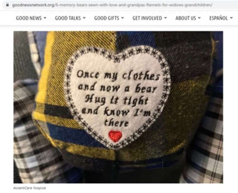 'Antes minhas roupas e, agora, um urso. Abrace-o forte e saberá que estou aqui'