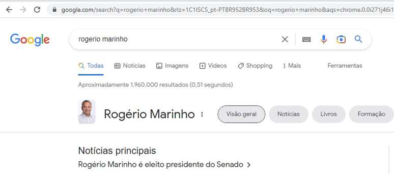 Rogério Marinho é apontado pelo Google como presidente do Senado