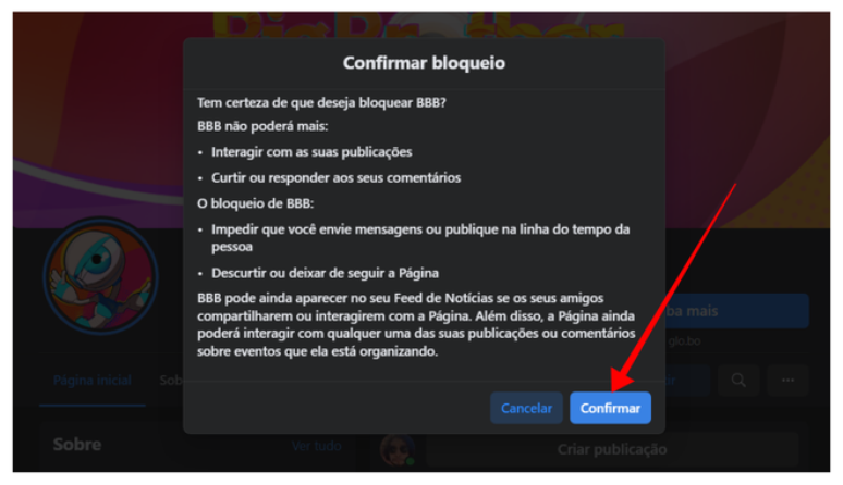 Block official BBB pages and profiles (Screenshot: Canaltech/Felipe Freitas)
