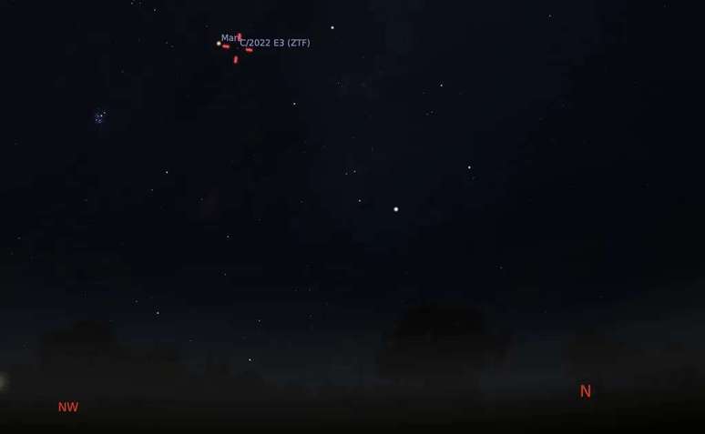 The comet can be found next to Mars on February 10 (Image: Screenshot/Stellarium)