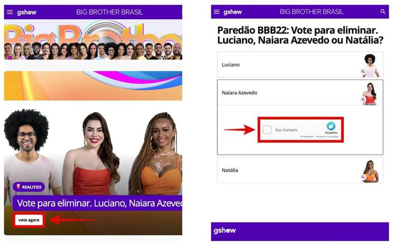 Vote for the BBB: The wall usually consists of three participants in the reality show (Screenshot: Caio Carvalho)