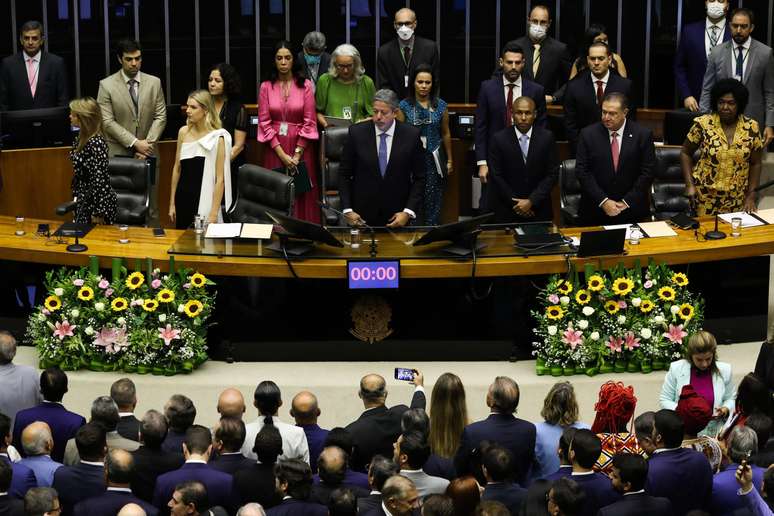 Cerimônia da Câmara dos Deputados conduzida pelo presidente da Casa e candidato à reeleição, Arthur Lira (PP-AL)