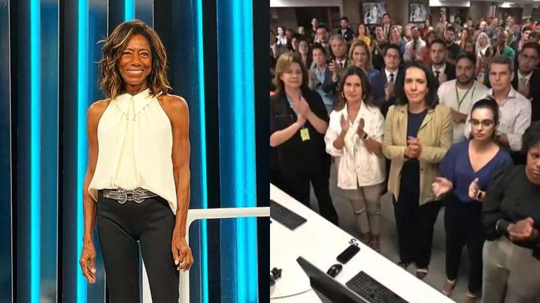 Jornalistas da TV Globo aplaudem Gl&oacute;ria Maria ao final do Jornal Nacional