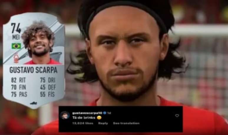 Scarpa reagiu ao próprio rosto no game (Foto: Reprodução/Fifa 23)