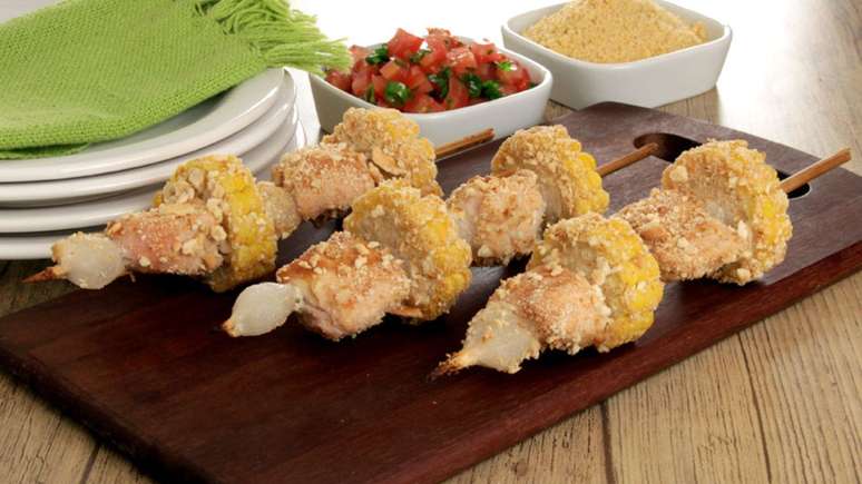Chicken and corn skewers