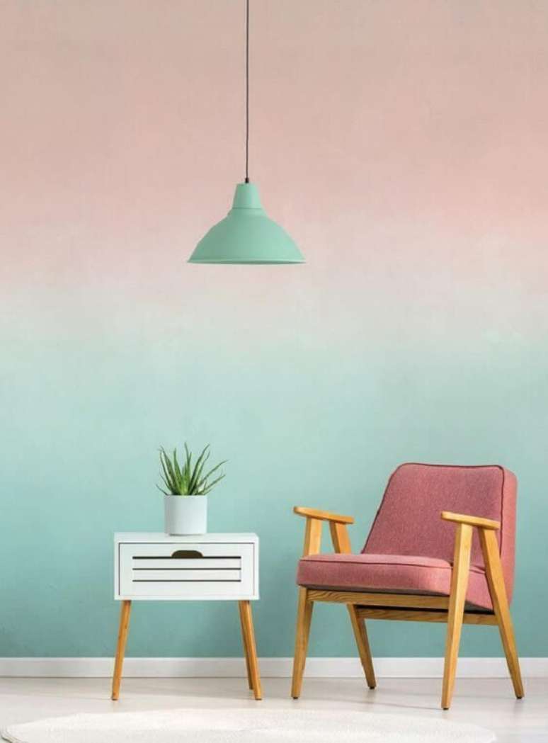 36. Decora&ccedil;&atilde;o de parede ombre verde e rosa &ndash; Foto Beyond the Pitch