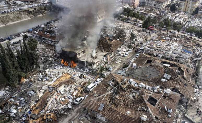 Vista aérea de Hatay, na Turquia, após terremoto