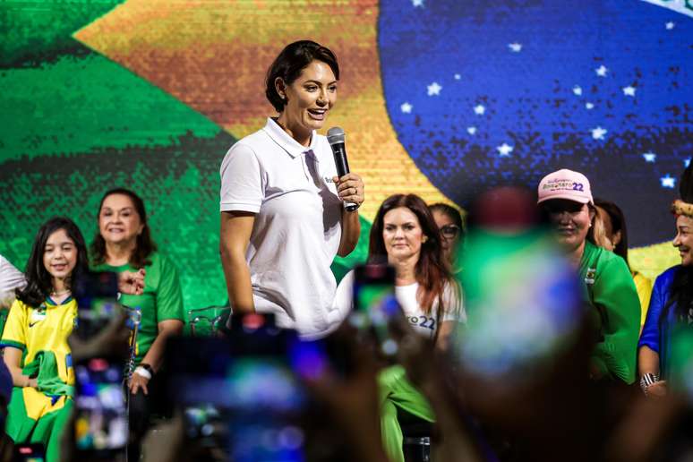 Michelle Bolsonaro em evento durante campanha presidencial 2022
