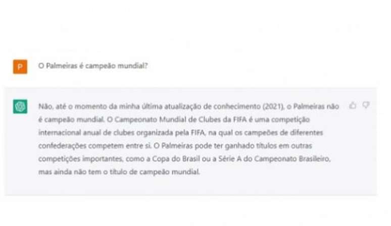 ChatGPT: inteligência artificial responde se o Palmeiras é campeão