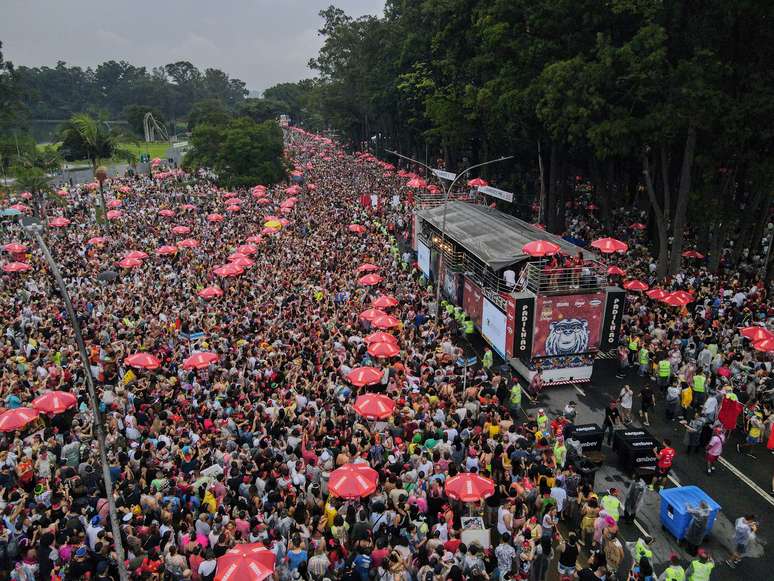 Foliões se divertem durante desfile do bloco Bicho Maluco Beleza, com Alceu Valença, na zona sul de São Paulo, na tarde deste sábado, 11