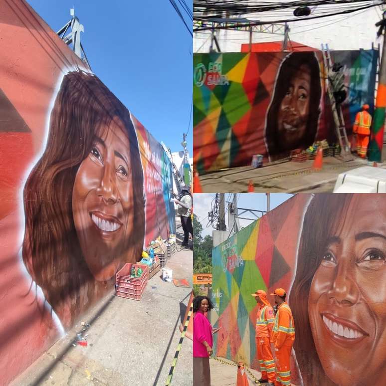 O mural em homenagem a Glória Maria chama a atenção das milhares de pessoas que passam diariamente pela Av. João Dias