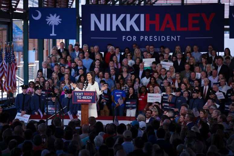 Nikki Haley no lançamento de sua candidatura em Charleston