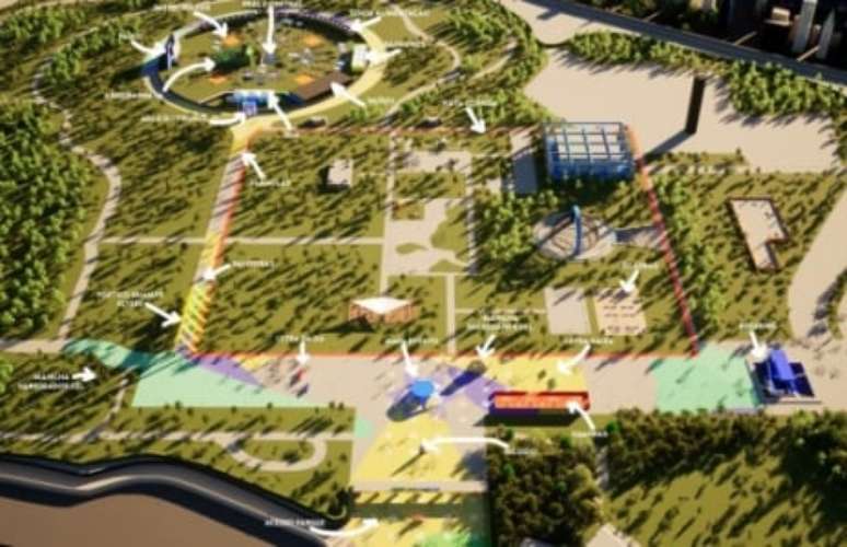 Mapa do Parque Villa Olímpica de olho em Paris 2024 (Foto: Divulgação)