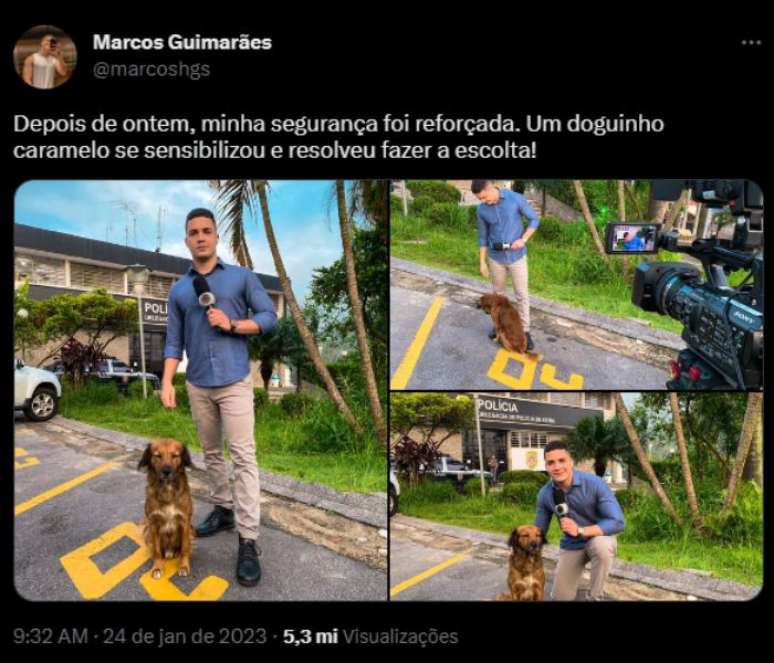 Jornalista da Record foi escoltado por um cachorro durante matéria –