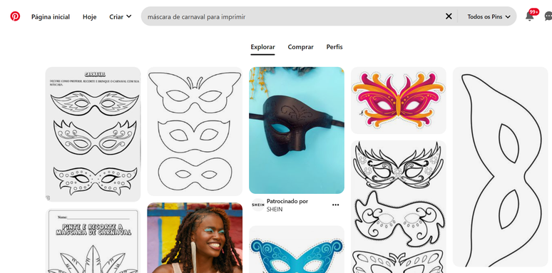 Máscaras no Pinterest disponíveis para impressão