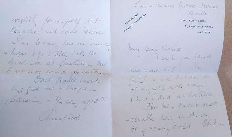 Christabel Mennell escreveu a carta para Katie Marsh enquanto estava em Somerset