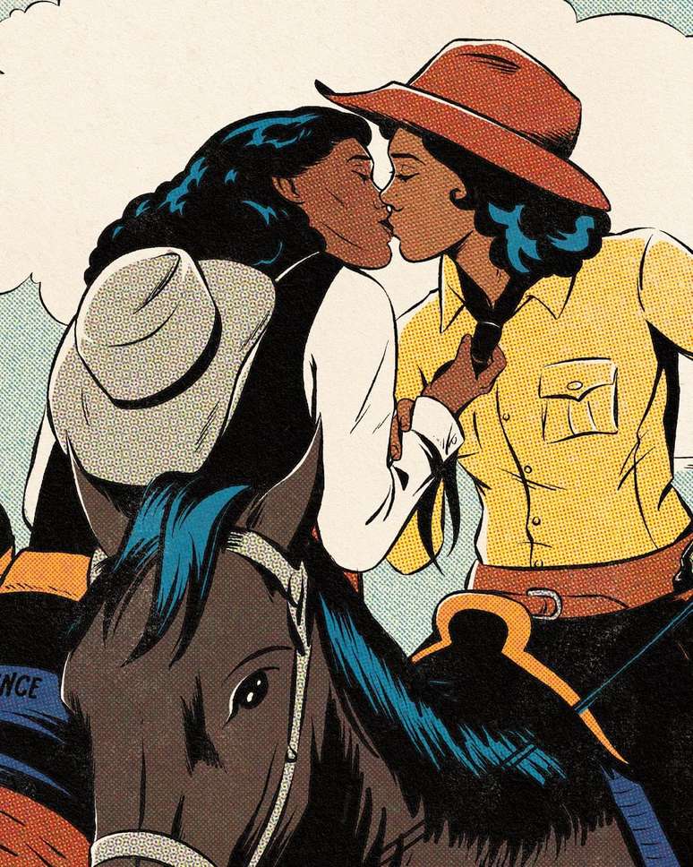 Ilustra&ccedil;&atilde;o de Jenifer Prince retrata mulheres l&eacute;sbicas em est&eacute;tica vintage