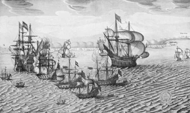 Captura de uma frota espanhola carregada de prata por um esquadr&atilde;o de 24 navios da Companhia Holandesa das &Iacute;ndias Ocidentais em Havana (Cuba), em 1628