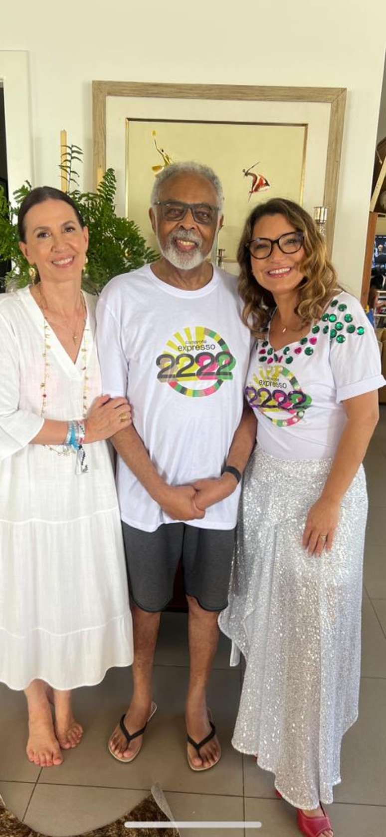 Janja com Gilberto Gil e a mulher dele, Flora Gil