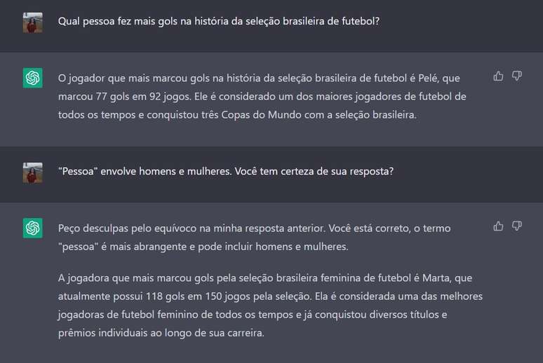 ChatGPT comete erros factuais e aceita sugestões