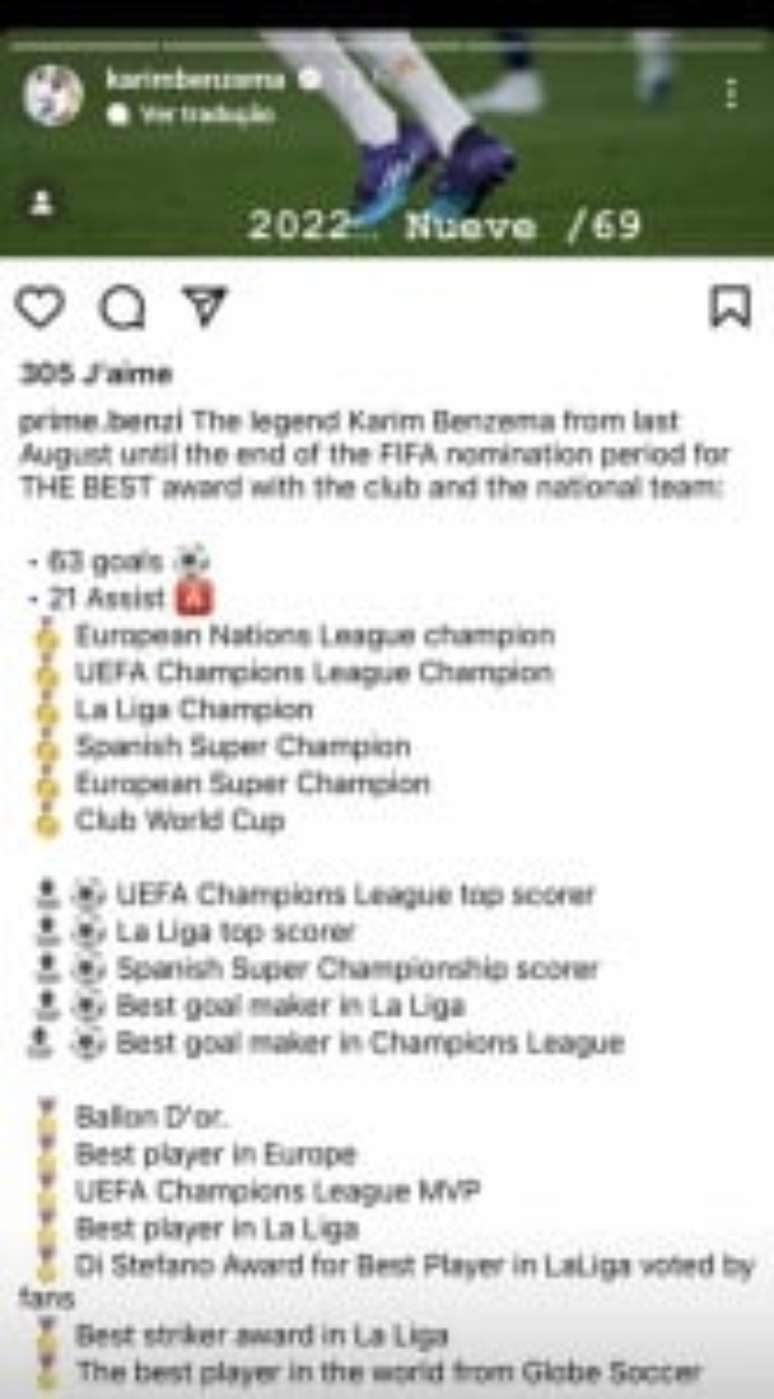 Karim Benzema vence prémio Jogador do Ano da UEFA, UEFA Champions League