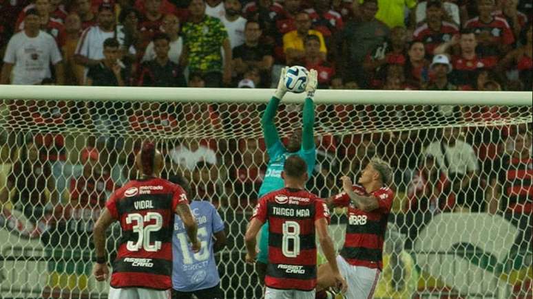 Foto mostra lance de Capasso que originou o pênalti do Flamengo