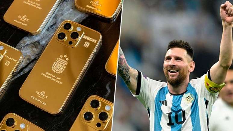 Messi presenteia companheros de seleção com celulares banhados a ouro (Juan Mabromata/AFP; Reprodução)