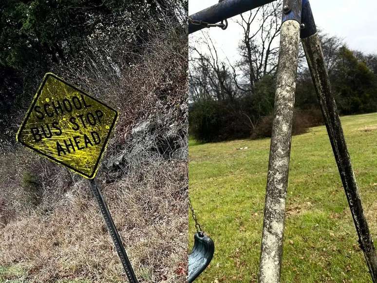 Um fungo preto parecido com fuligem revestindo superfícies externas perto das casas de barris de Jack Daniel's no Condado de Lincoln, Tennessee