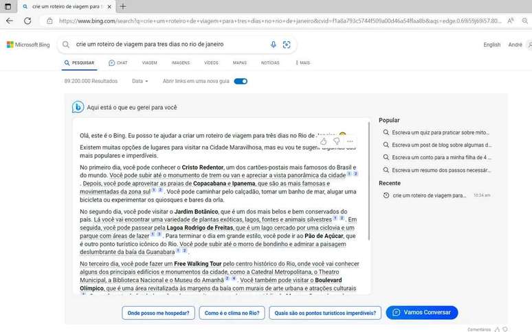 Access ChatGPT AI on Bing (Image: Screenshot/André Magalhães/Canaltech) Access ChatGPT AI on Bing (Image: Screenshot/André Magalhães/Canaltech)
