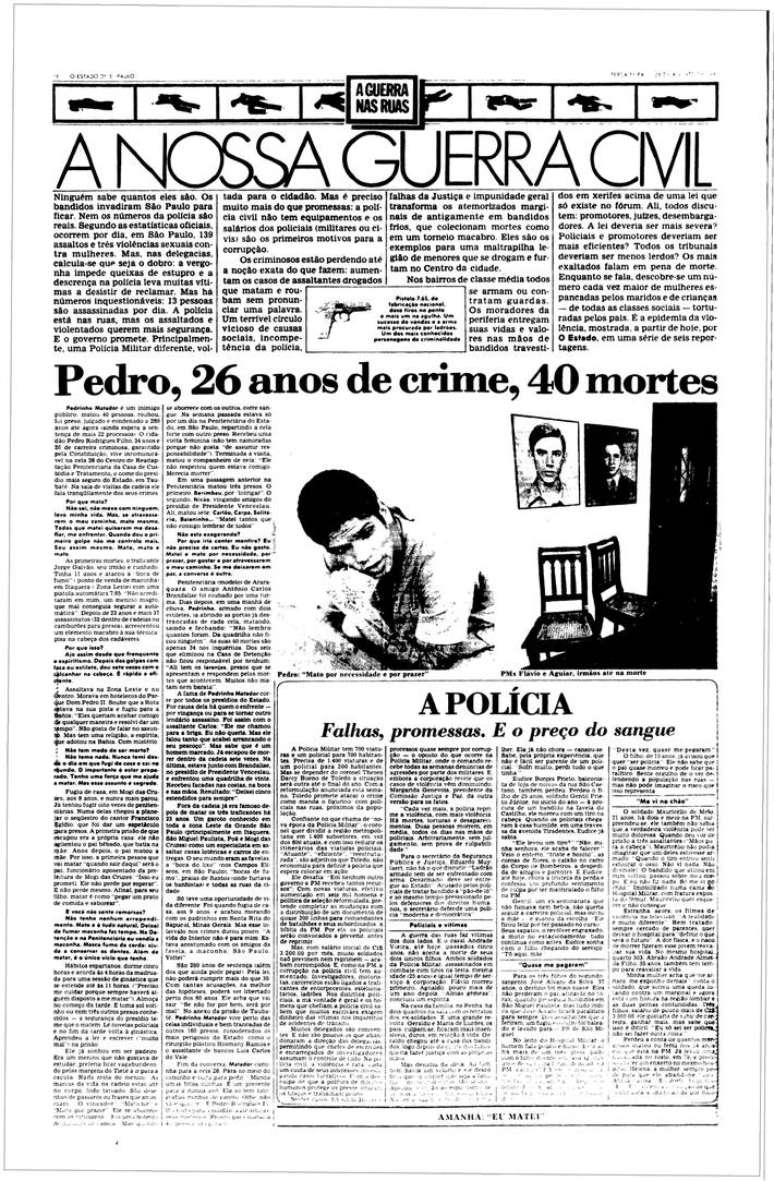 Entrevista de Pedrinho Matador ao 'Estadão' em 1986