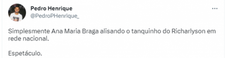 Internauta reagiu interação de Ana Maria Braga com Richarlyson (Foto: Reprodução/Twitter)