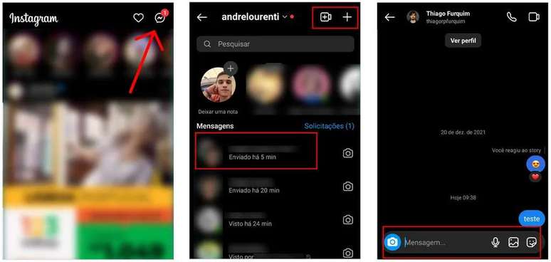 Open the conversation list and send messages via Instagram (Image: Screenshot/André Magalhães/Canaltech) Open the conversation list and send messages via Instagram (Image: Screenshot/André Magalhães/Canaltech)
