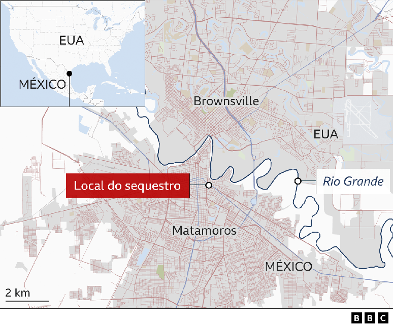 Mapa mostra local do sequestro no México