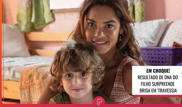 Novela 'Travessia': exame de DNA do filho, Tonho (Vicente Alvite), deixa Brisa (Lucy Alves) em choque. 'Troca na maternidade'.