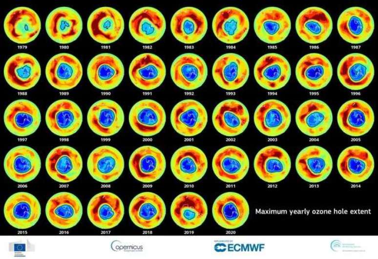The hole in the ozone layer had shrunk by 2019, but wildfires in Australia have triggered new growth (Image: ECMWF) The hole in the ozone layer had shrunk by 2019, but wildfires in Australia have triggered new growth (Image: ECMWF)
