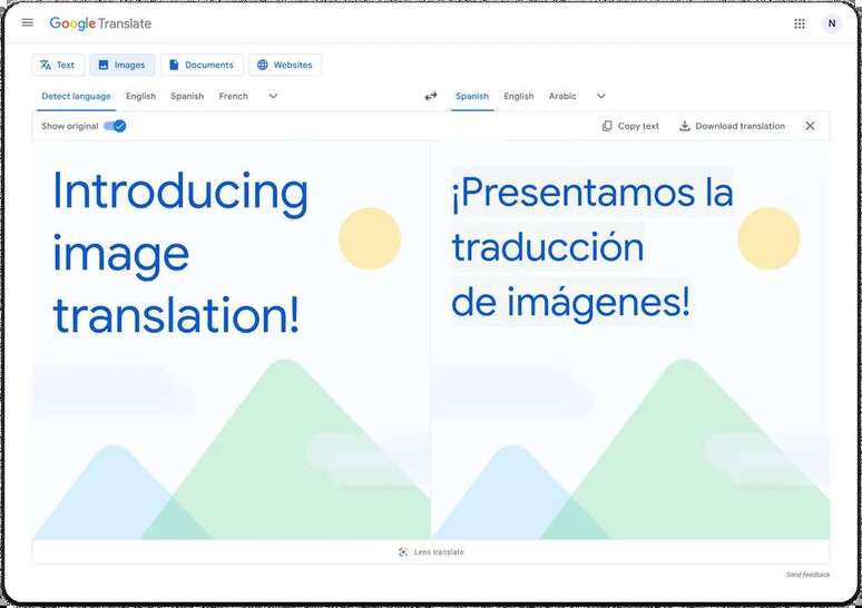 With the power of Lens, Google Translate can now adapt images to any language available on the service (Image: Playback/Google)