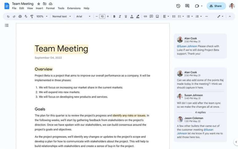 Google Docs continues with the same features, but some of them have been moved for easier access (Image: Playback/Google)