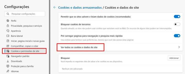 Clear cache of a specific website through Microsoft Edge (Image: Screenshot/Guilherme Haas/Canaltech)
