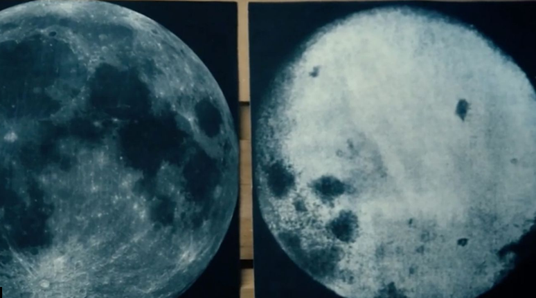 Imagem à direita mostra o lado oculto da Lua a partir da nossa perspectiva na Terra