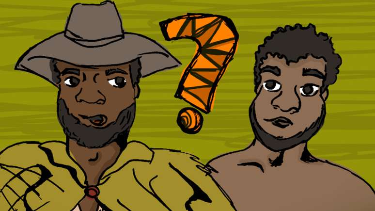 Ilustração mostra dois homens pretos e um ponto de interrogação, para elucidar a dúvida se negros escravizavam outros negros.