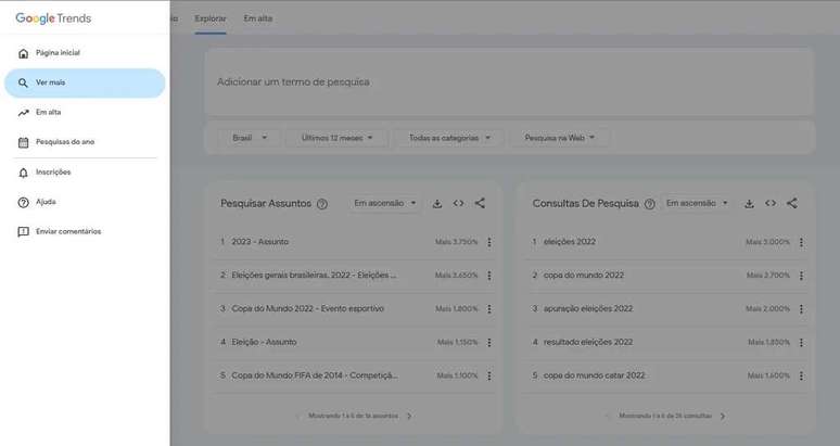 Google Trends looks more like Gmail (Image: Alveni Lisboa/Canaltech) Google Trends looks more like Gmail (Image: Alveni Lisboa/Canaltech)